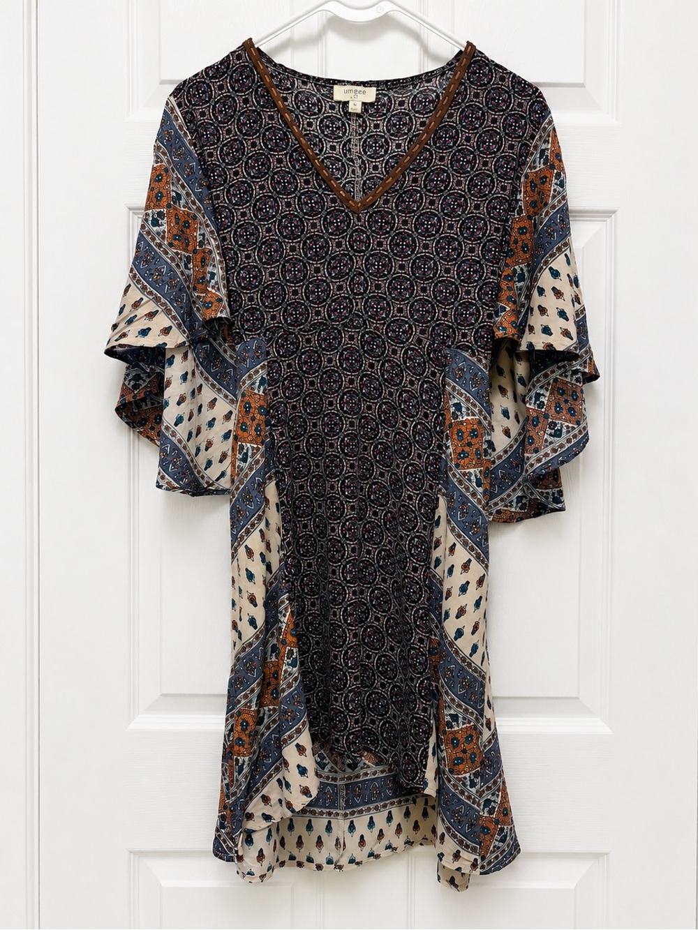 Umgee USA Boho Tunic Top Medium Split Sleeve Hi Low Festival Bohemian Indie